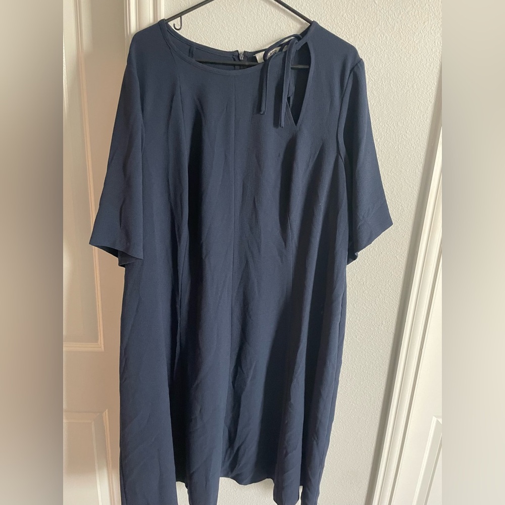Navy Midi Dress with Gentle A-line Fit and Soft Fabric 18W